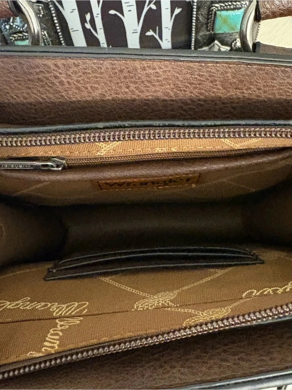 Wrangler Brown Leather Messenger Crossbody with Branded Strap